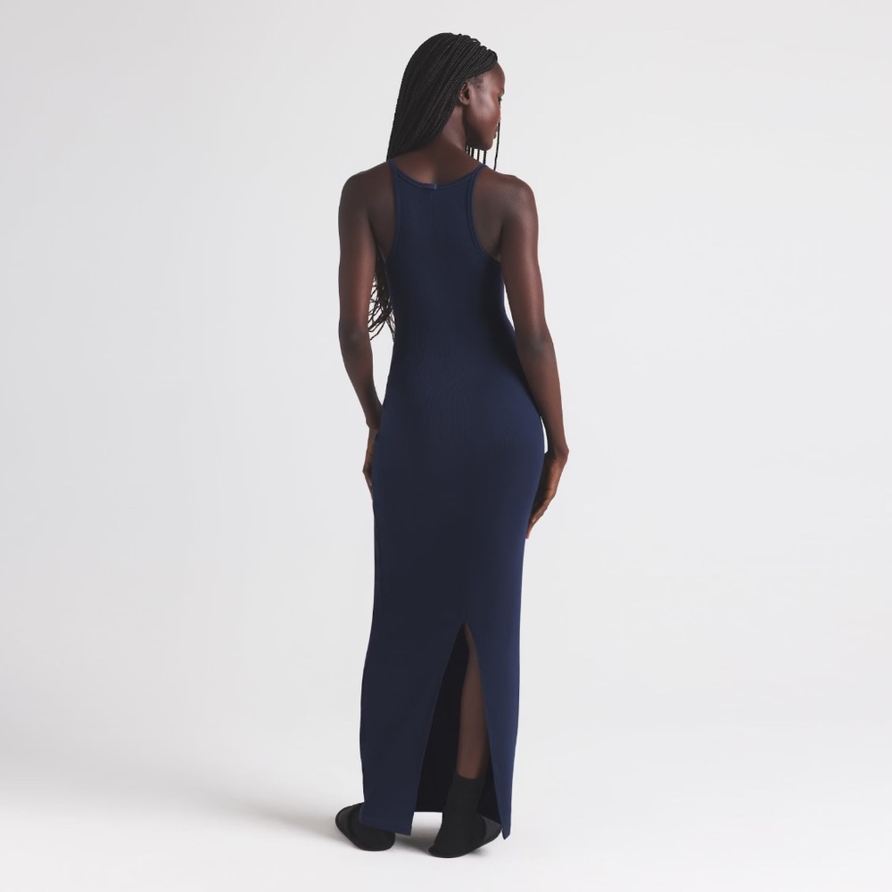 Skims Cotton Rib Long Cami Dress in Navy, Size XXS - Picture 3 of 9